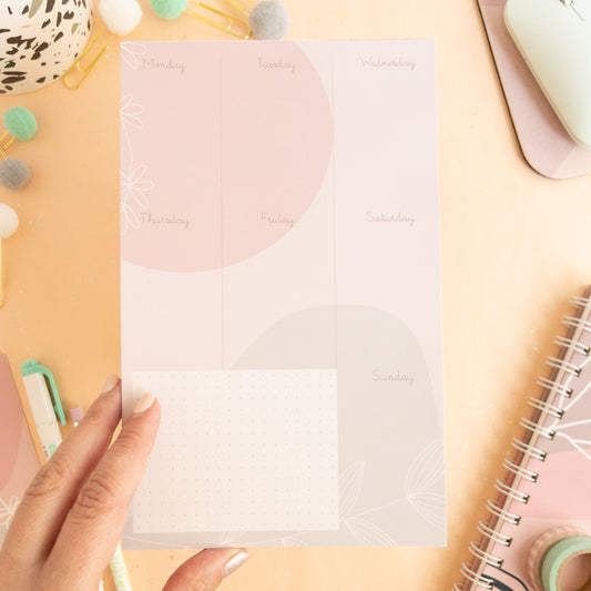White Floral Weekly Planner Notepad - Half-letter