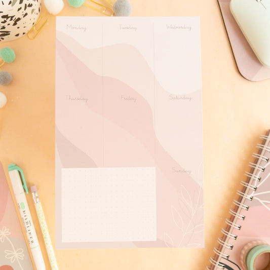 Pink Waves Weekly Planner Notepad - 5.25 x 8.25"