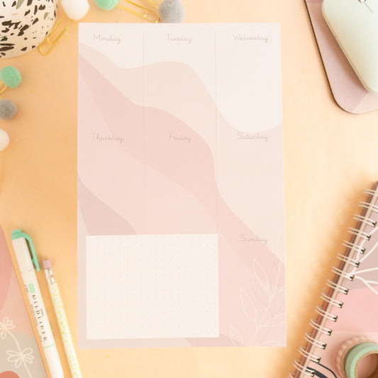 Pink Waves Weekly Planner Notepad - Half-letter