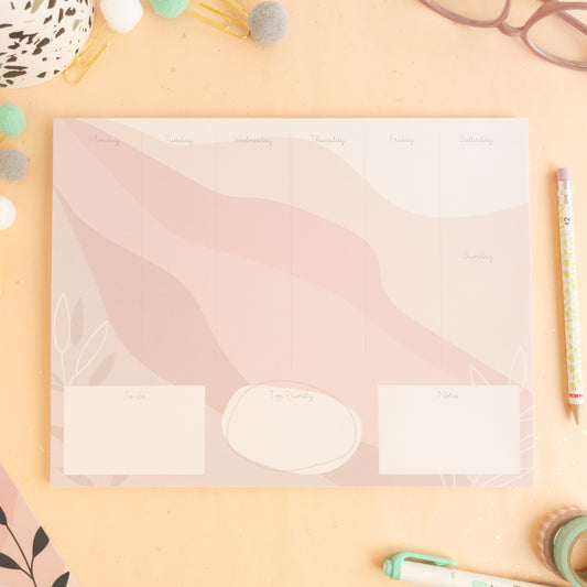 Pink Waves Weekly Planner Notepad -  letter size