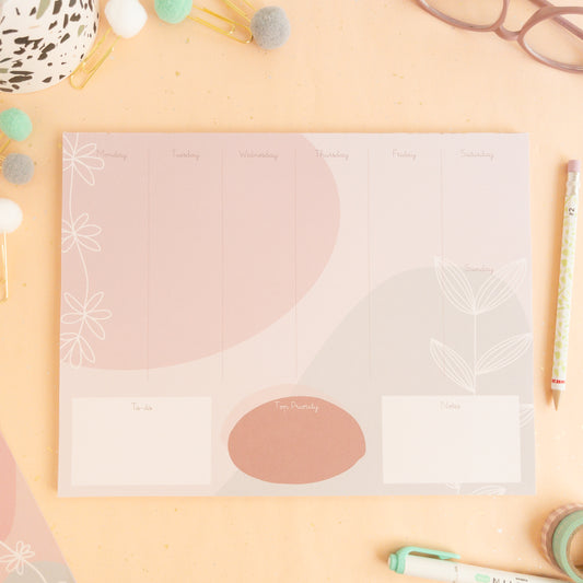 White Floral Weekly Planner Notepad -  letter size