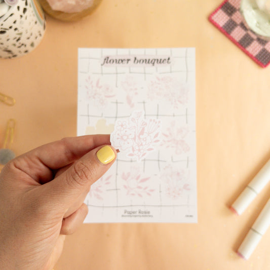 Pink Flowers Bouquet Vinyl Sticker Sheet