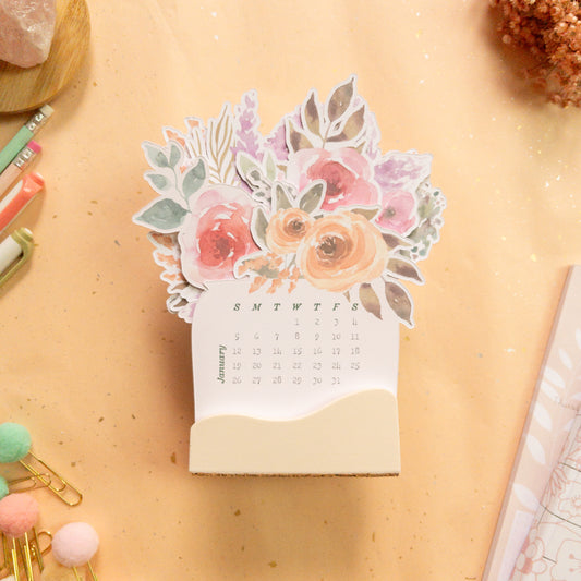 Lovely Bouquet Desk Calendar WITH jesmonite stand - Personalizable