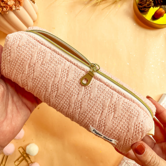 Blush Pink Sweater Knit Pencil Case - Small Pouch