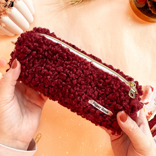 Cozy Sangria Teddy Pencil Case - Small Pouch