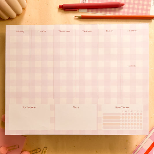 Berry Gingham Weekly Planner Notepad - letter size