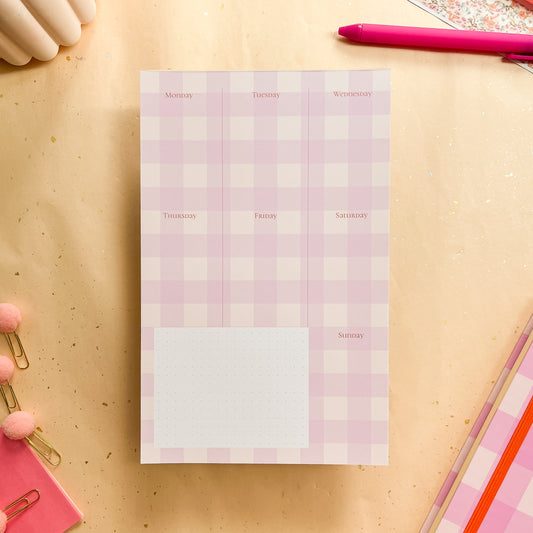 Berry Gingham Weekly Planner Notepad - Half-letter