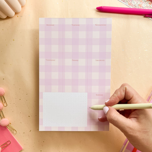 Berry Gingham Weekly Planner Notepad - Half-letter