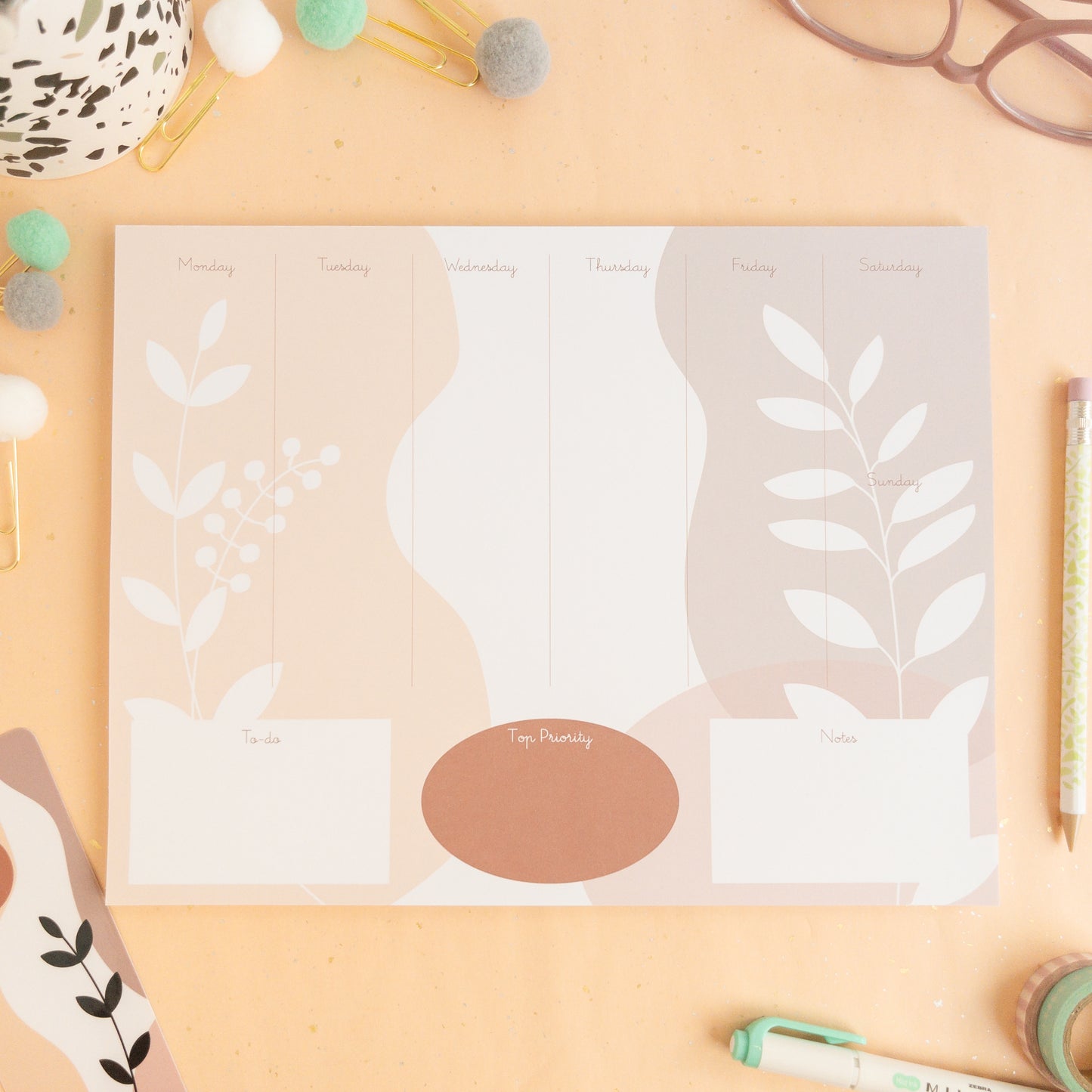 Sunset Botanic Weekly Planner Notepad - 8.5 x 11"