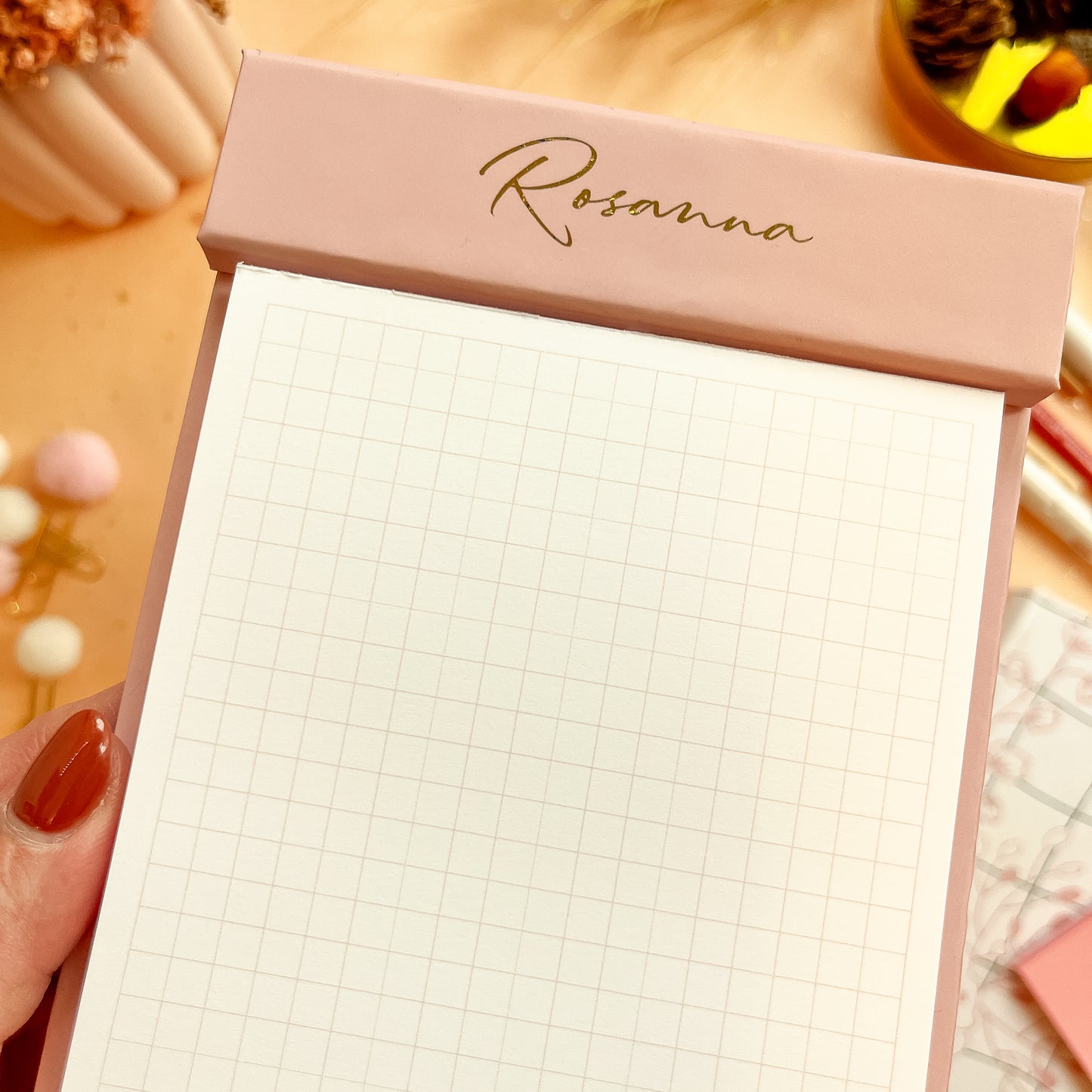 Blush Pink Spice Luxe Desk Notepad - Personalizable