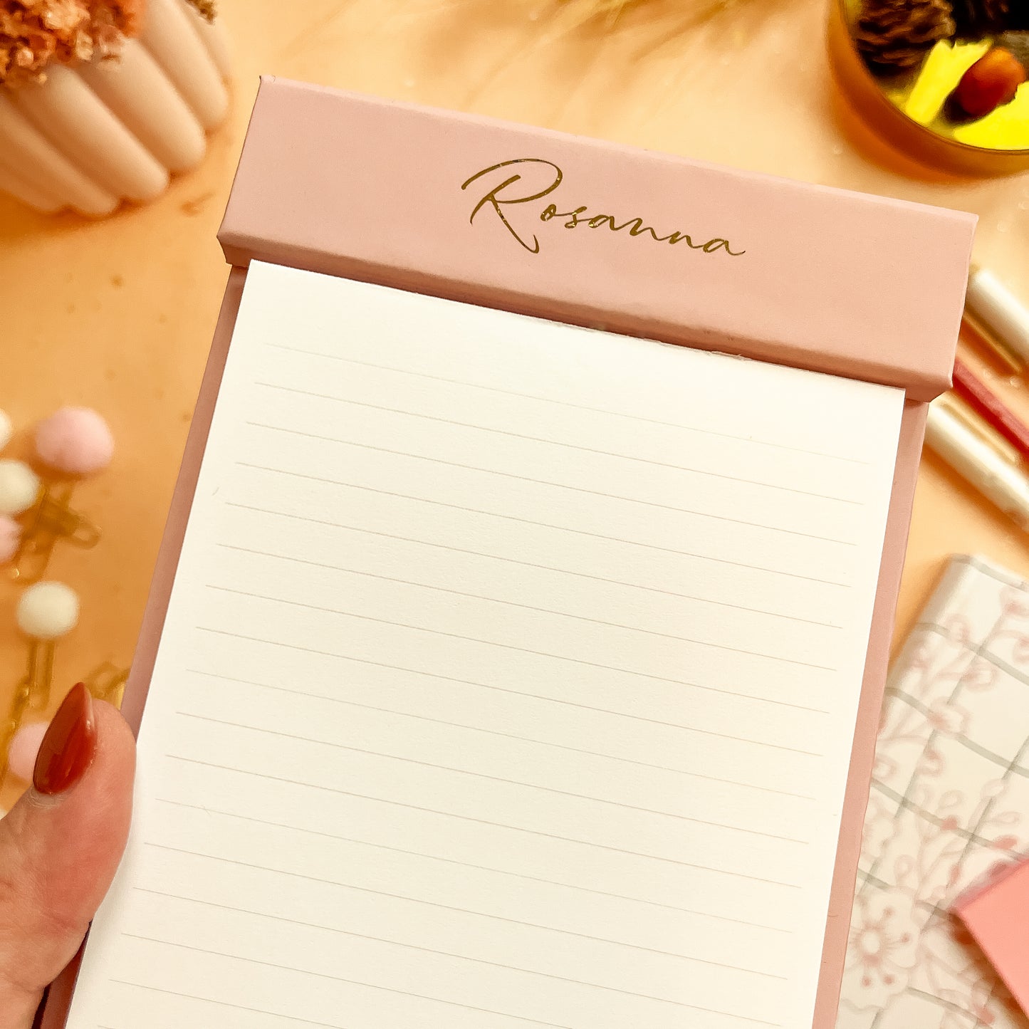 Blush Pink Spice Luxe Desk Notepad - Personalizable