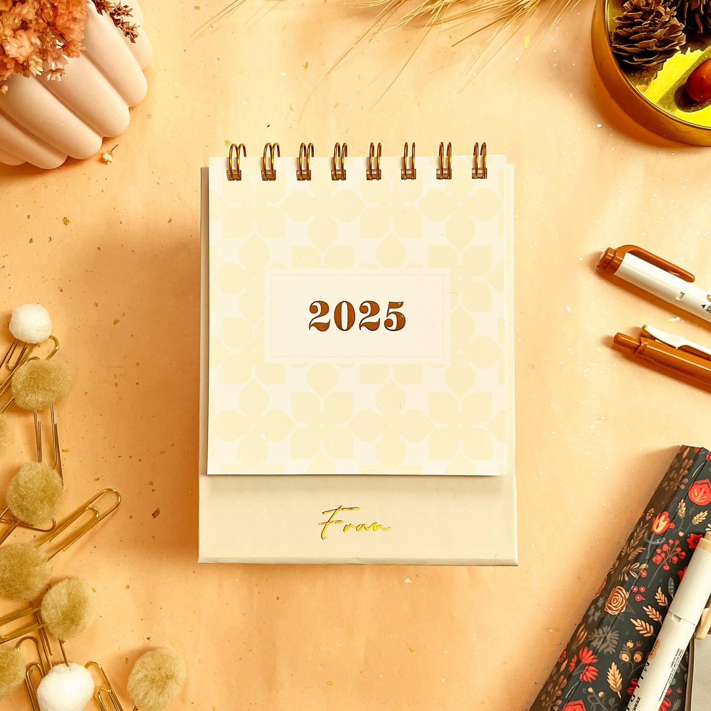 Cream Chic Floral Desk Calendar - Personalizable