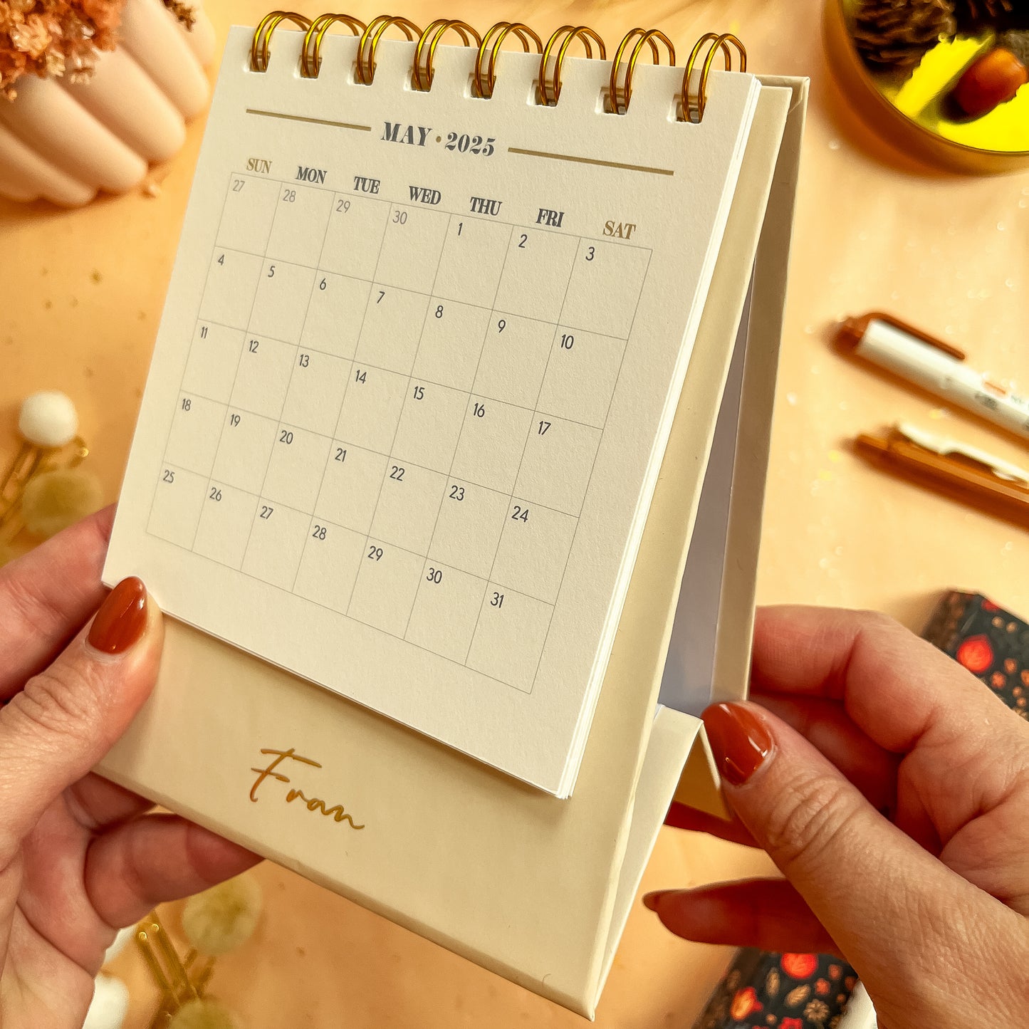 Cream Chic Floral Desk Calendar - Personalizable