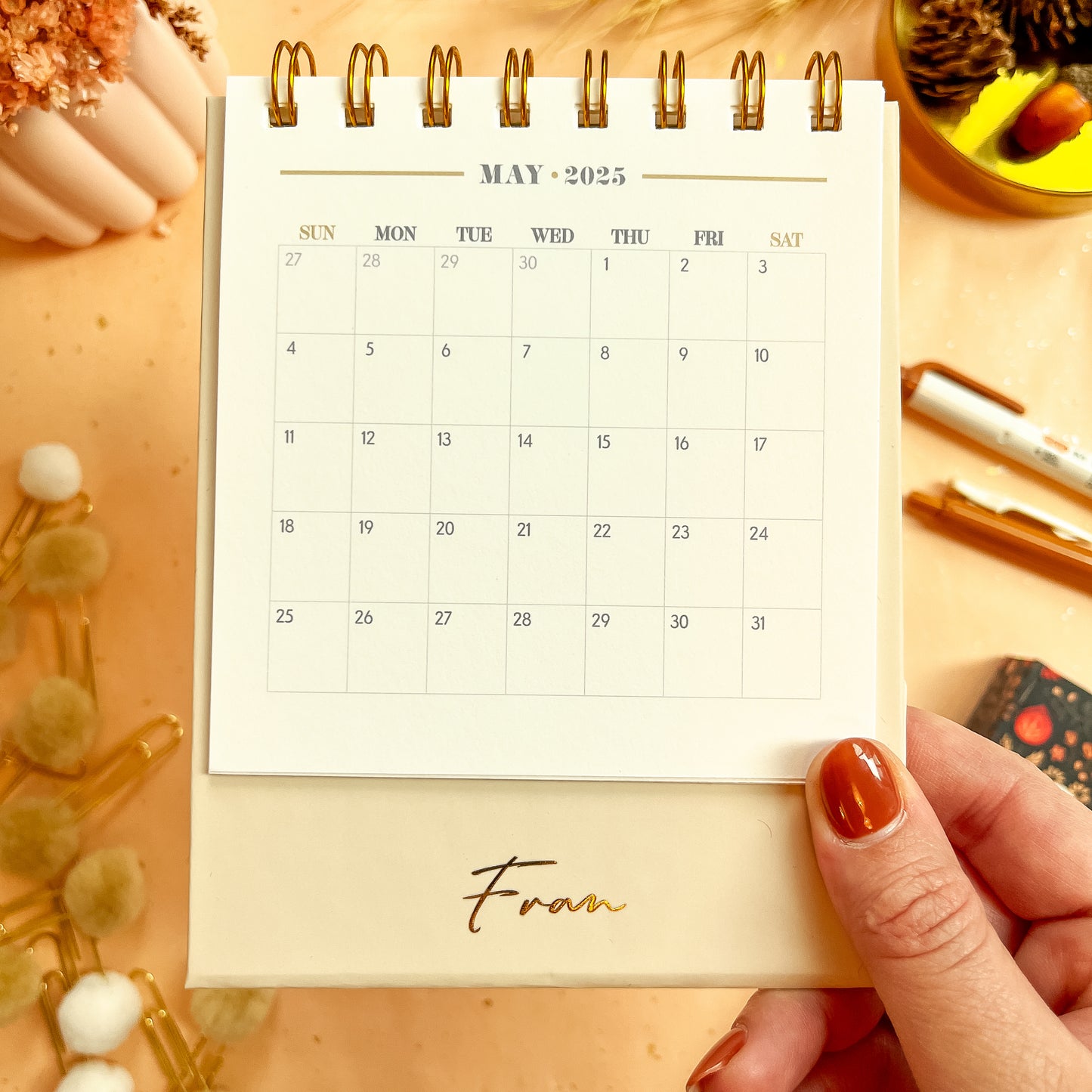 Cream Chic Floral Desk Calendar - Personalizable