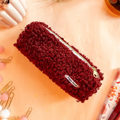 Cozy Sangria Teddy Pencil Case - Small Pouch