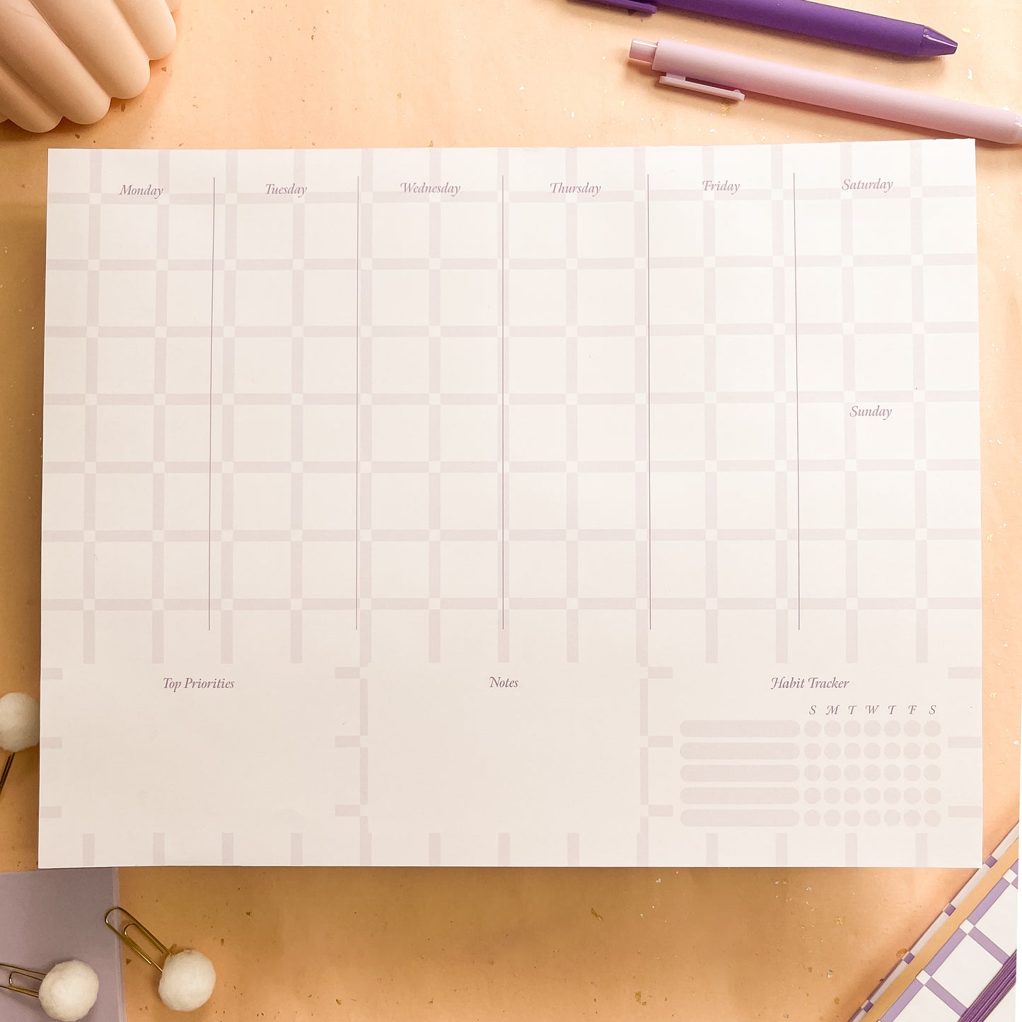 Orchid Grid Weekly Planner Notepad - letter size