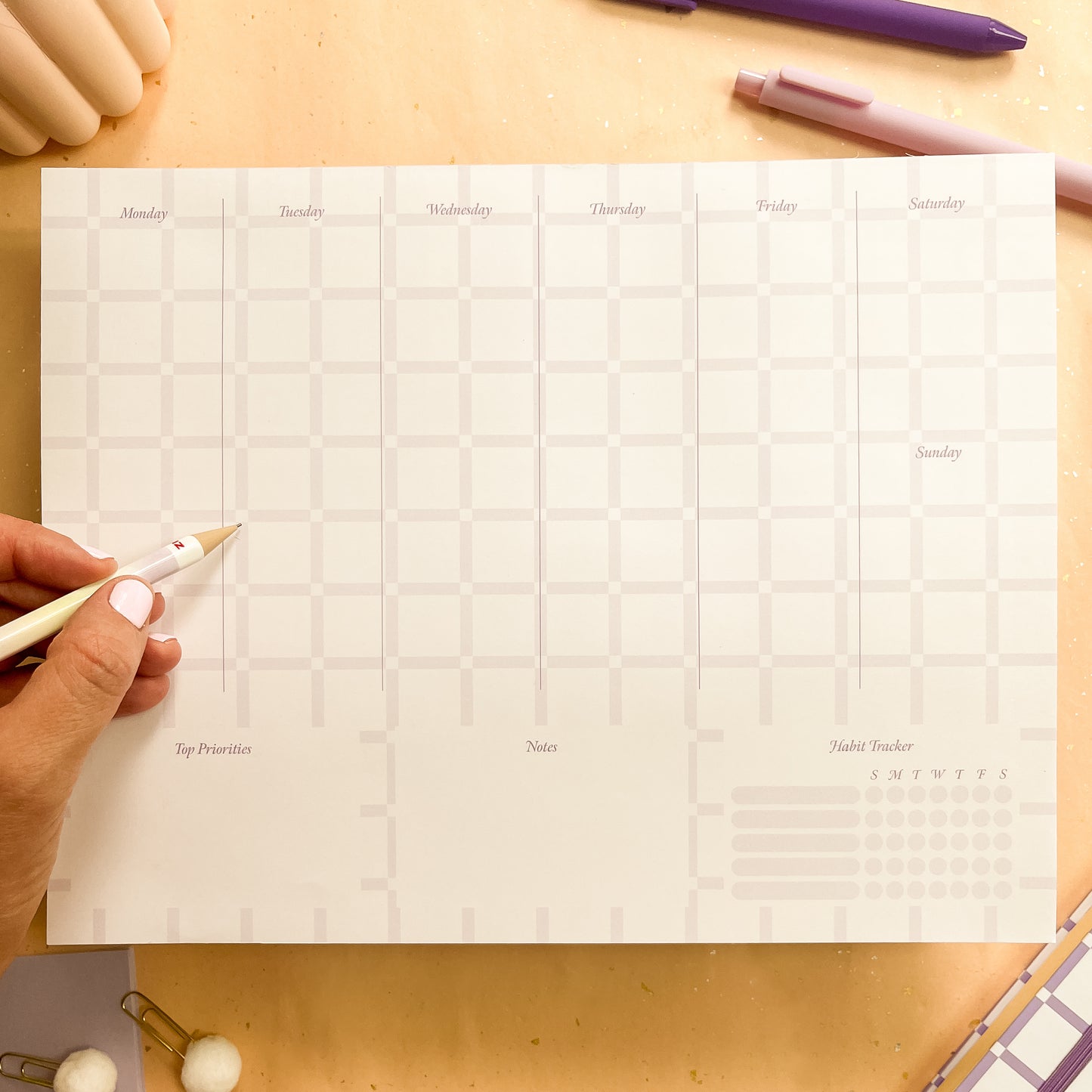 Orchid Grid Weekly Planner Notepad - letter size