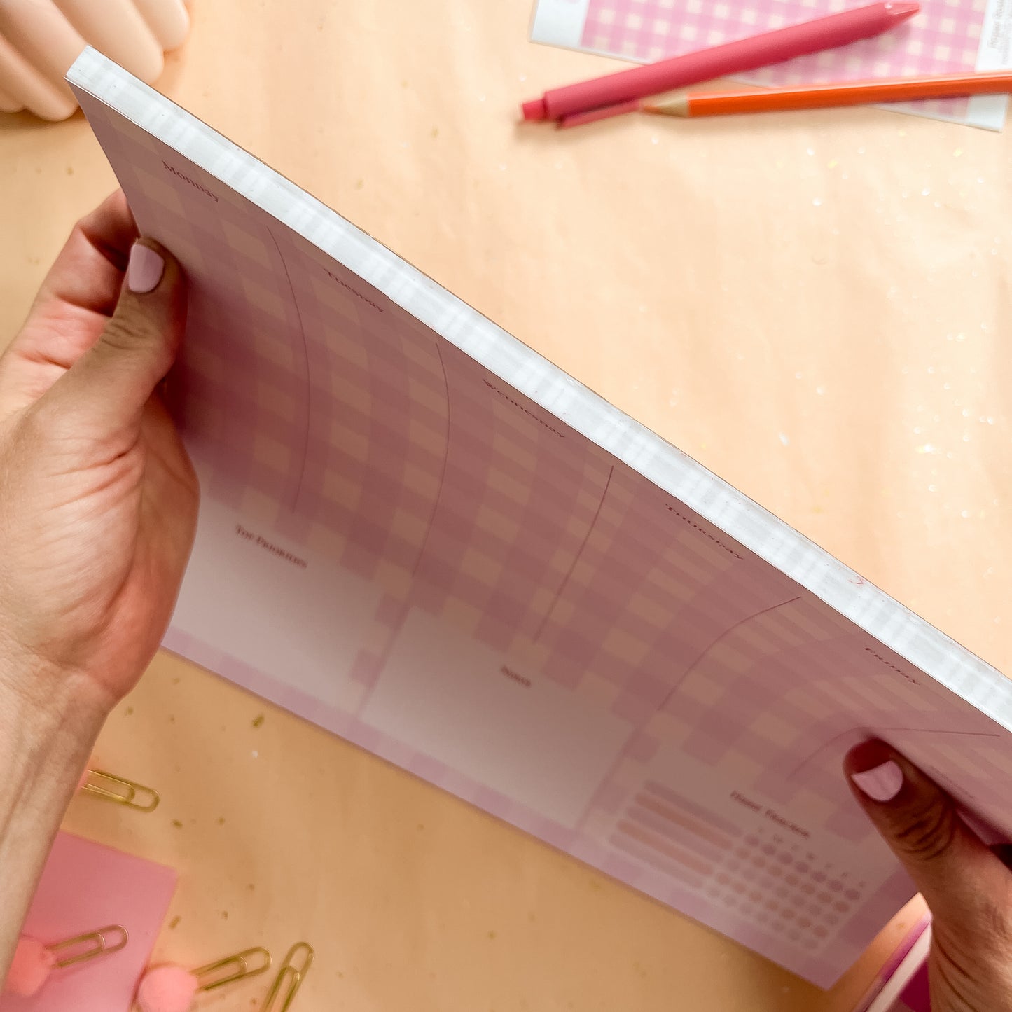 Berry Gingham Weekly Planner Notepad - letter size