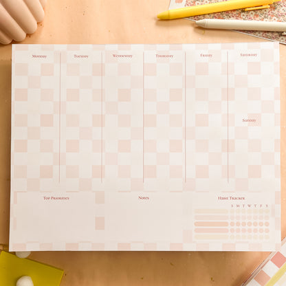 Sun-Kissed Checks Weekly Planner Notepad - letter size