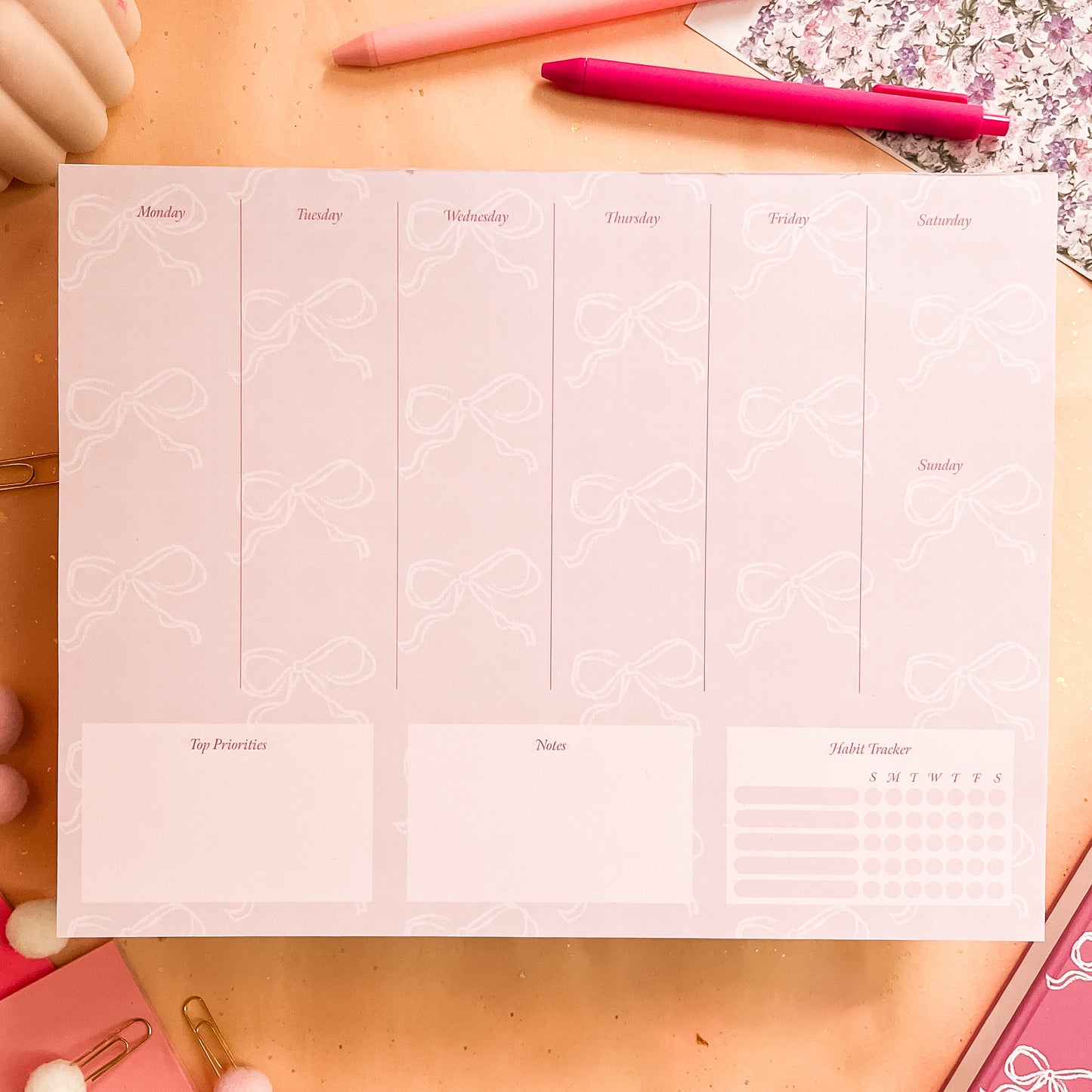 Coquette Bloom Weekly Planner Notepad - letter size